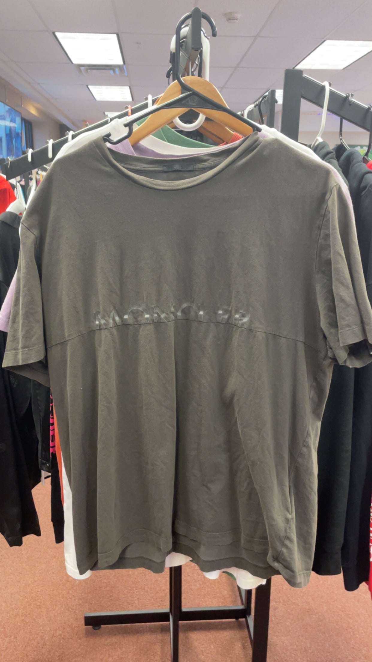 Moncler Embossed Logo Charcoal Tee